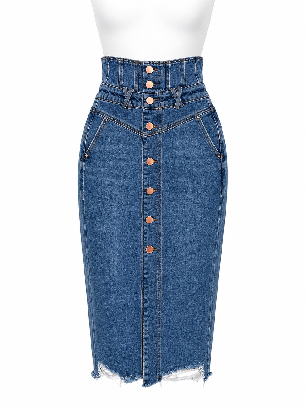 Size 2 River Island Women’s Super High Waisted Denim Midi Skirt Button Front